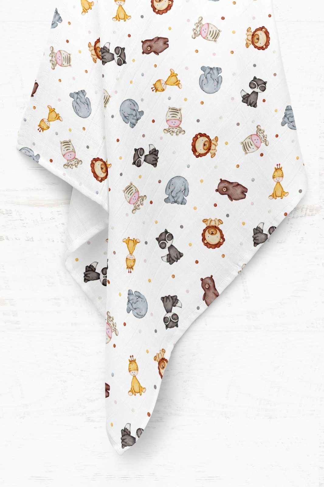 Batanije për bebe L'essentiel, Zoo, pambuk muslin, 75x100cm, ngjyrë e verdhë, kaltër, portokalli