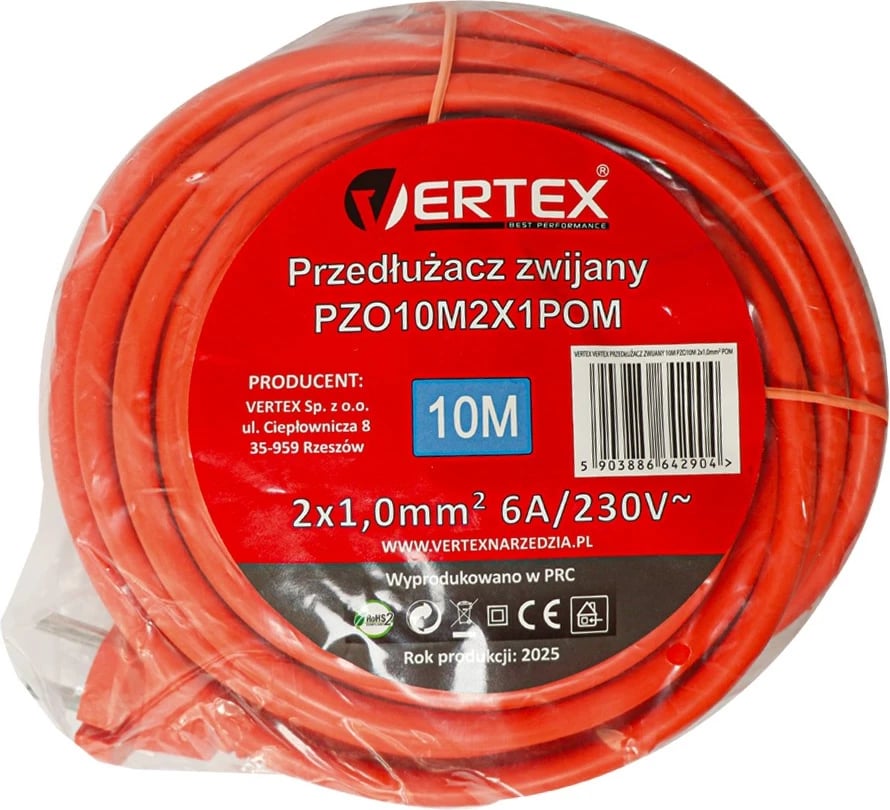 Zgjatues elektrik VERTEX PZO10M2x1.0mm, 10m, portokalli