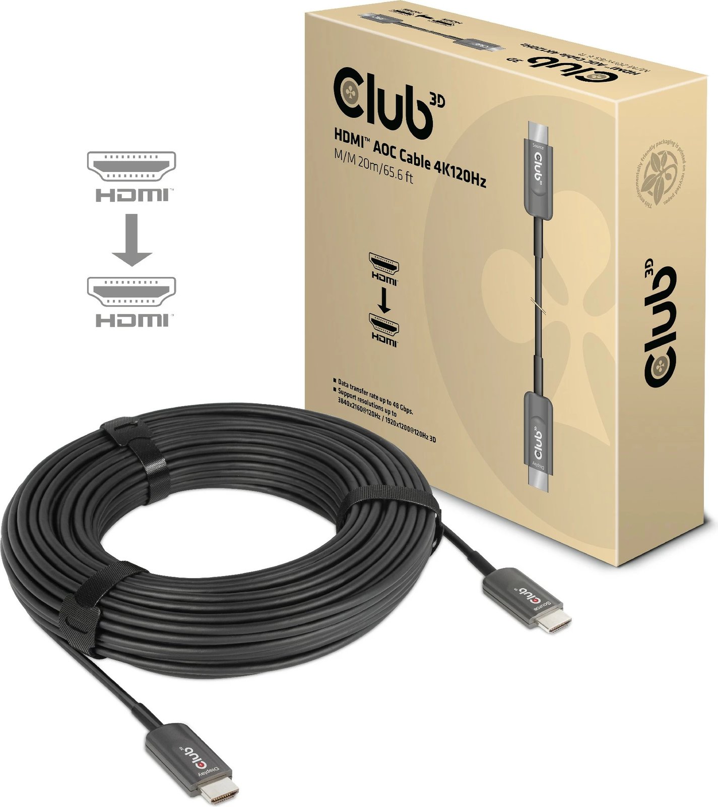 Kabllo HDMI Club3D 2.1, 20m, optik, 8K60Hz, e zezë