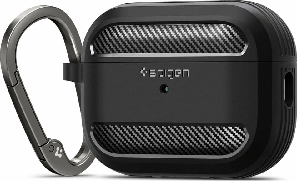 Mbështjellës Spigen Rugged Armor për AirPods Pro 1/2, me karabiner, i zi