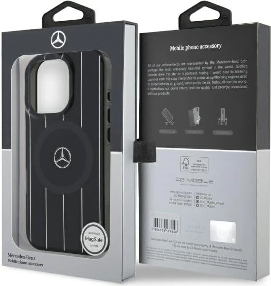 Mbështjellës Mercedes MB Double Layer Crossed Lines MagSafe për iPhone 16 Pro, Zi