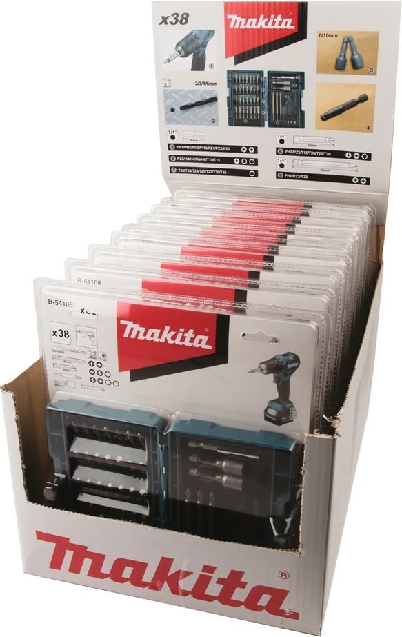 Set bitash Makita 38 copë, me adapter, mbajtës bitash, ngjyrë kaltër