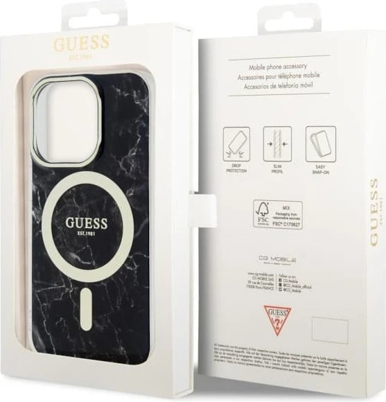 Mbështjellës Guess Marble MagSafe për iPhone 14 Pro Max 6.7", i zi Mbështjellës Guess Marble MagSafe për iPhone 14 Pro Max 6.7", i zi