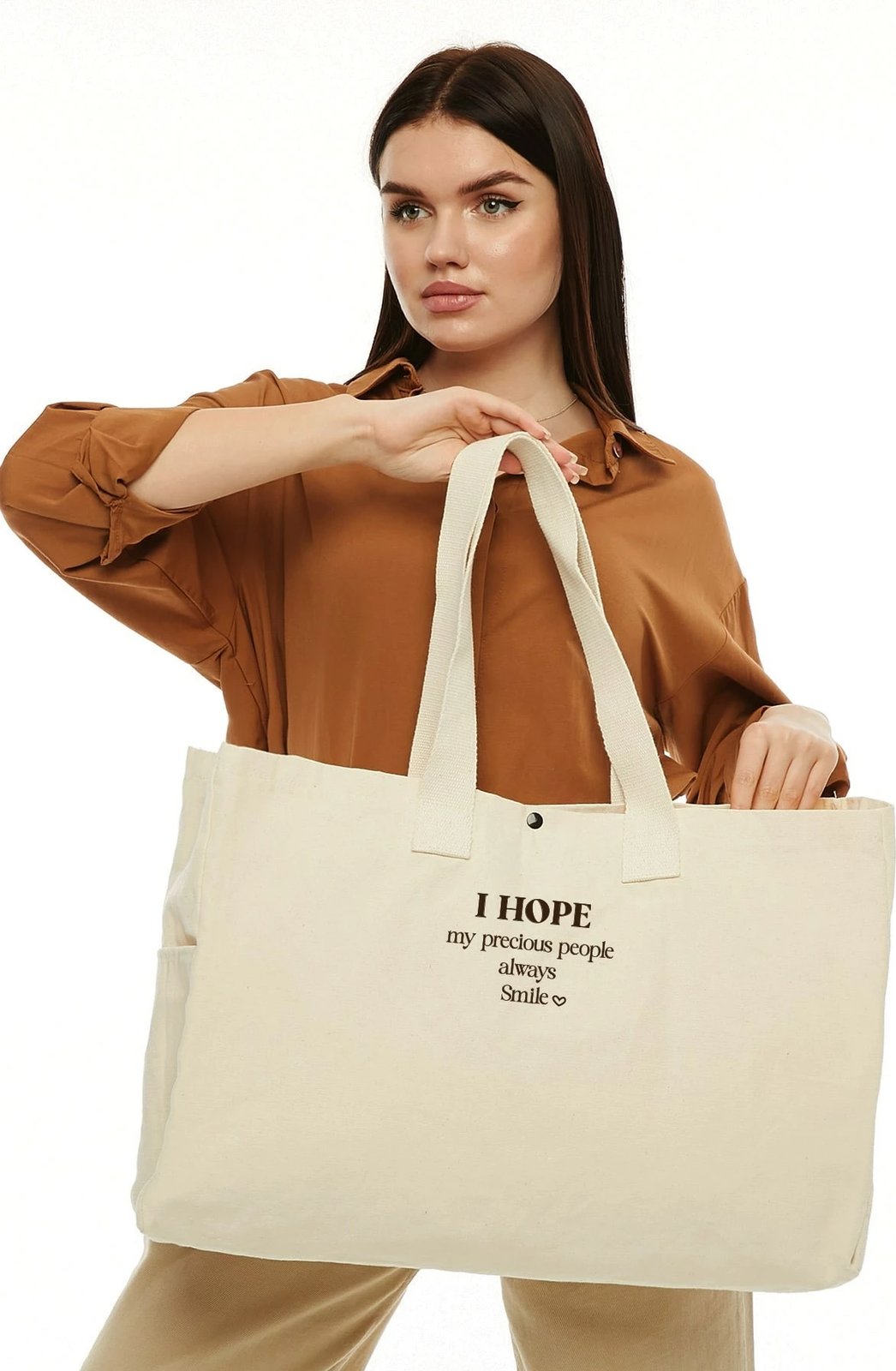Çantë tote Zoozie Bags, krem, 50x36x12cm