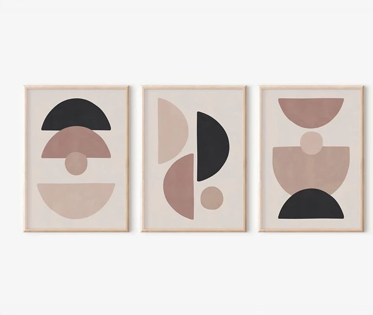 Set pikturash murale në kornizë Veyra triptik, printim digjital, 33x1.5x48cm