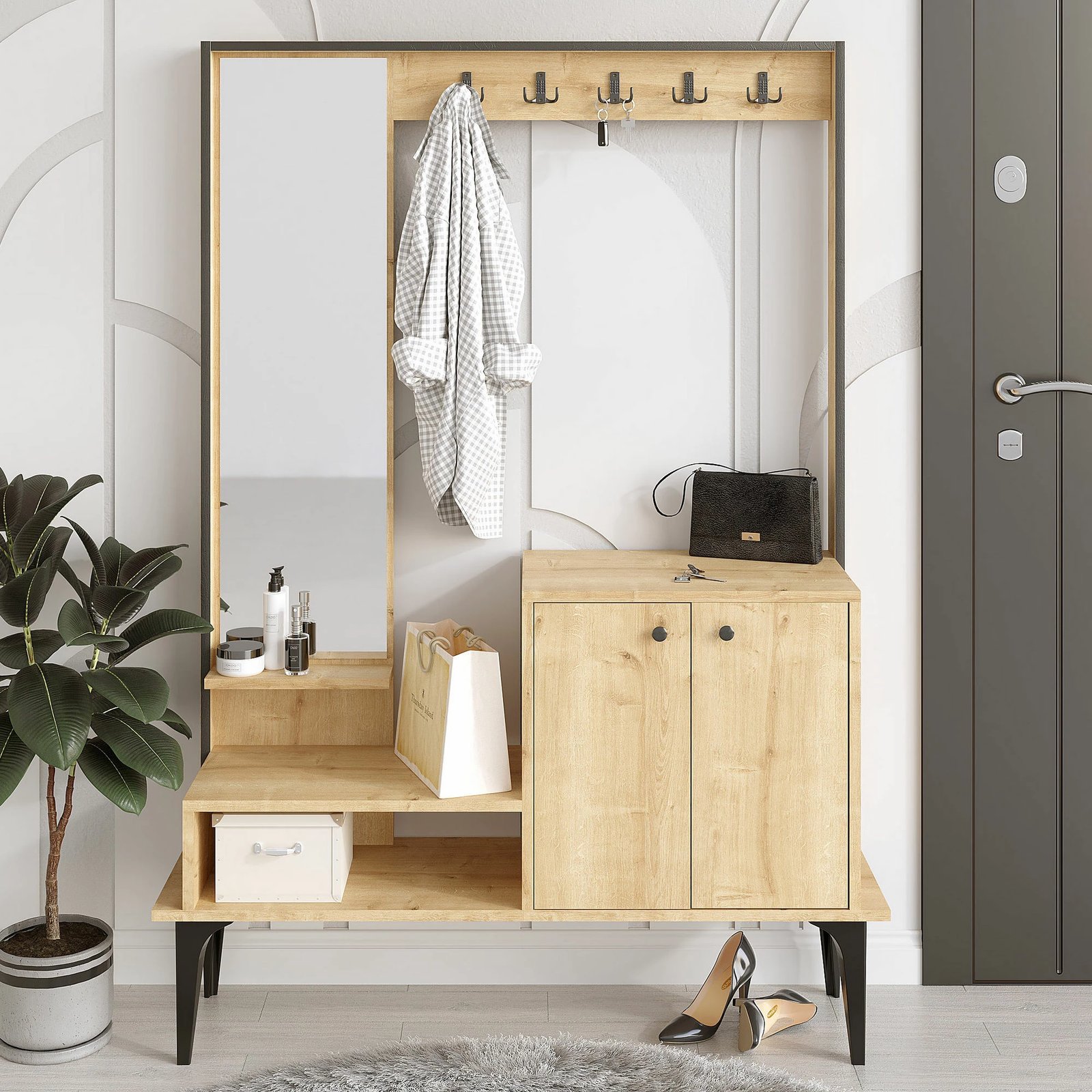 Stendë për korridor Hanah Home, Andy, ngjyrë lisi, me pasqyrë