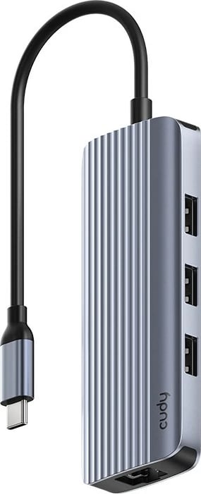 USB hub Cudy 6-in-1, 4K60Hz HDMI, Gigabit Ethernet, 3x USB-A, 1x USB-C, gri/argjend