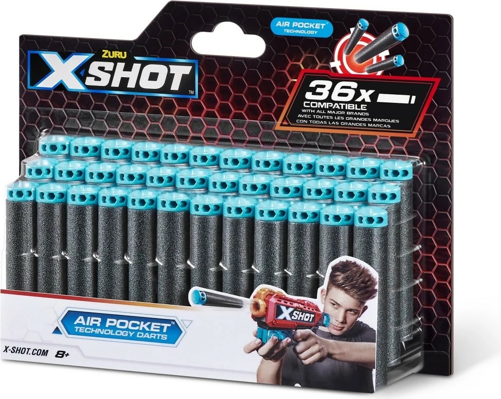 Set shigjeta shkumë ZURU X-Shot Excel Air Pocket Technology, 36 copë, gri/azure