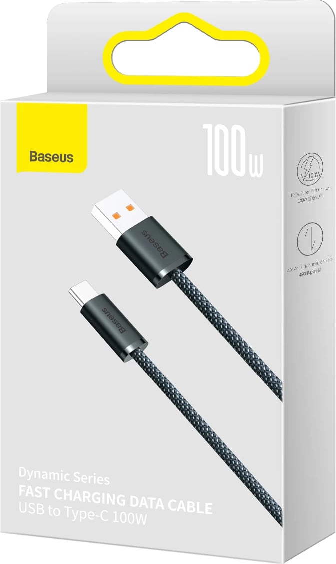 Kabllo USB Baseus Dynamic Series, 1m, USB-A në USB-C, 100W, Gri