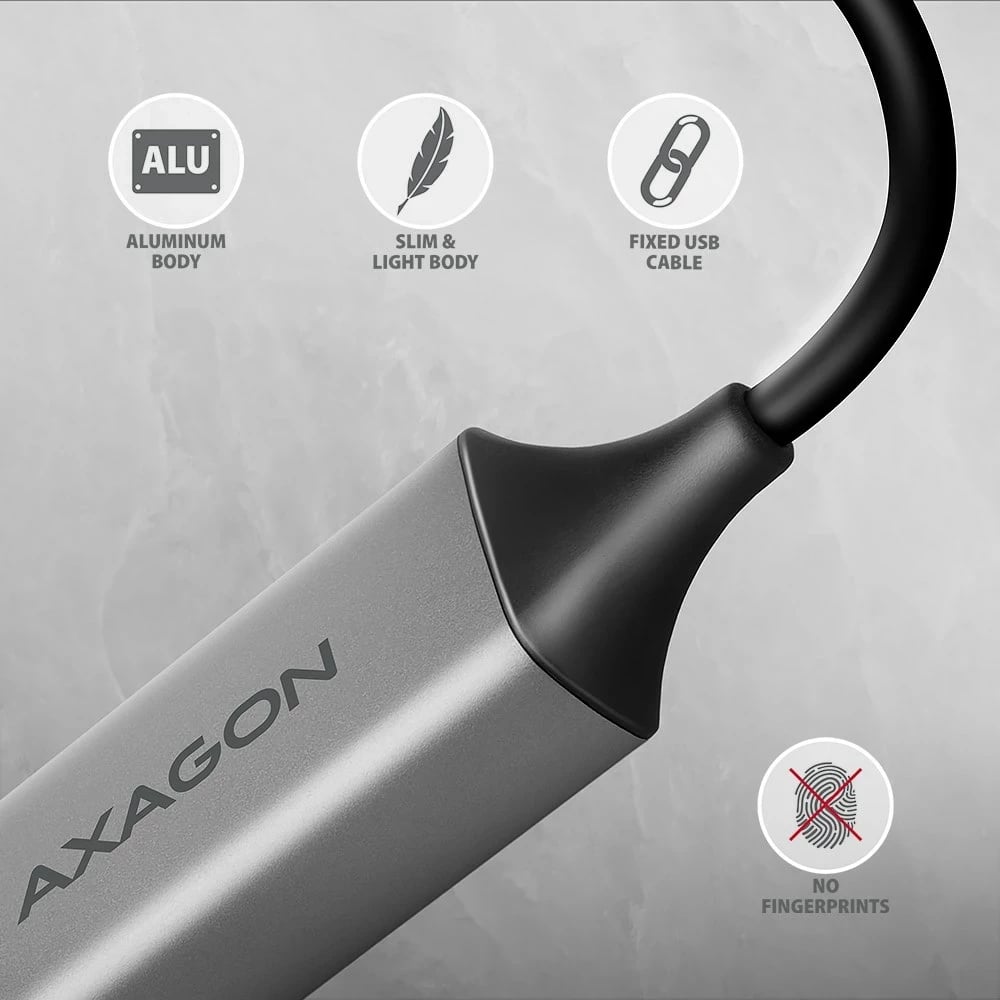 Adapter AXAGON ADE-TXCA Gigabit Ethernet, USB-C + USB-A, Gri