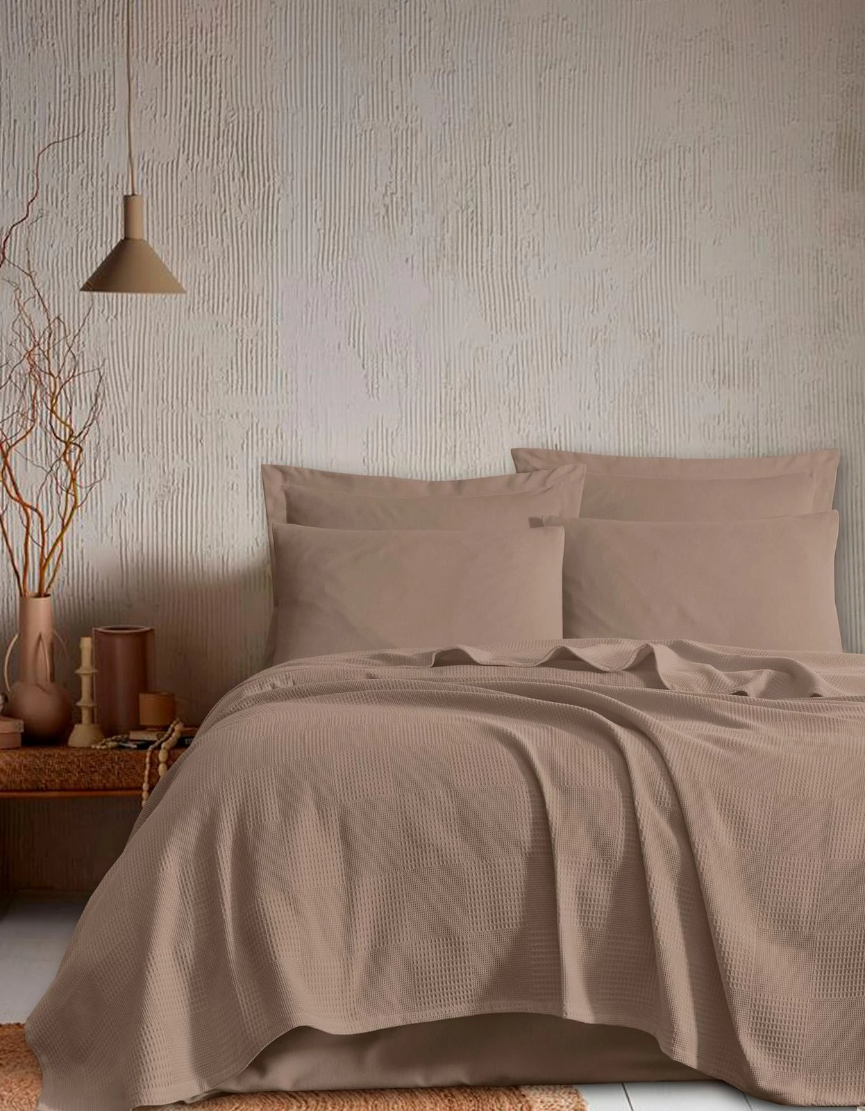 Pike mbulojë krevati king, ngjyrë bezhë e errët, L'essentiel, 240x230cm