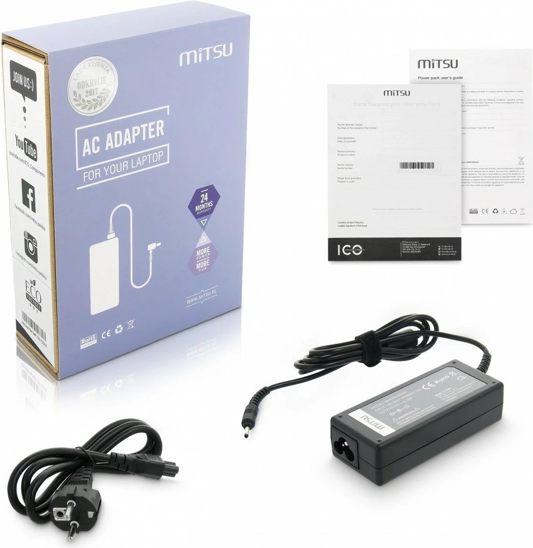 Karikues laptopi Mitsu ZM/SAM19316C, 19V 3.16A, 60W, për Samsung, i zi