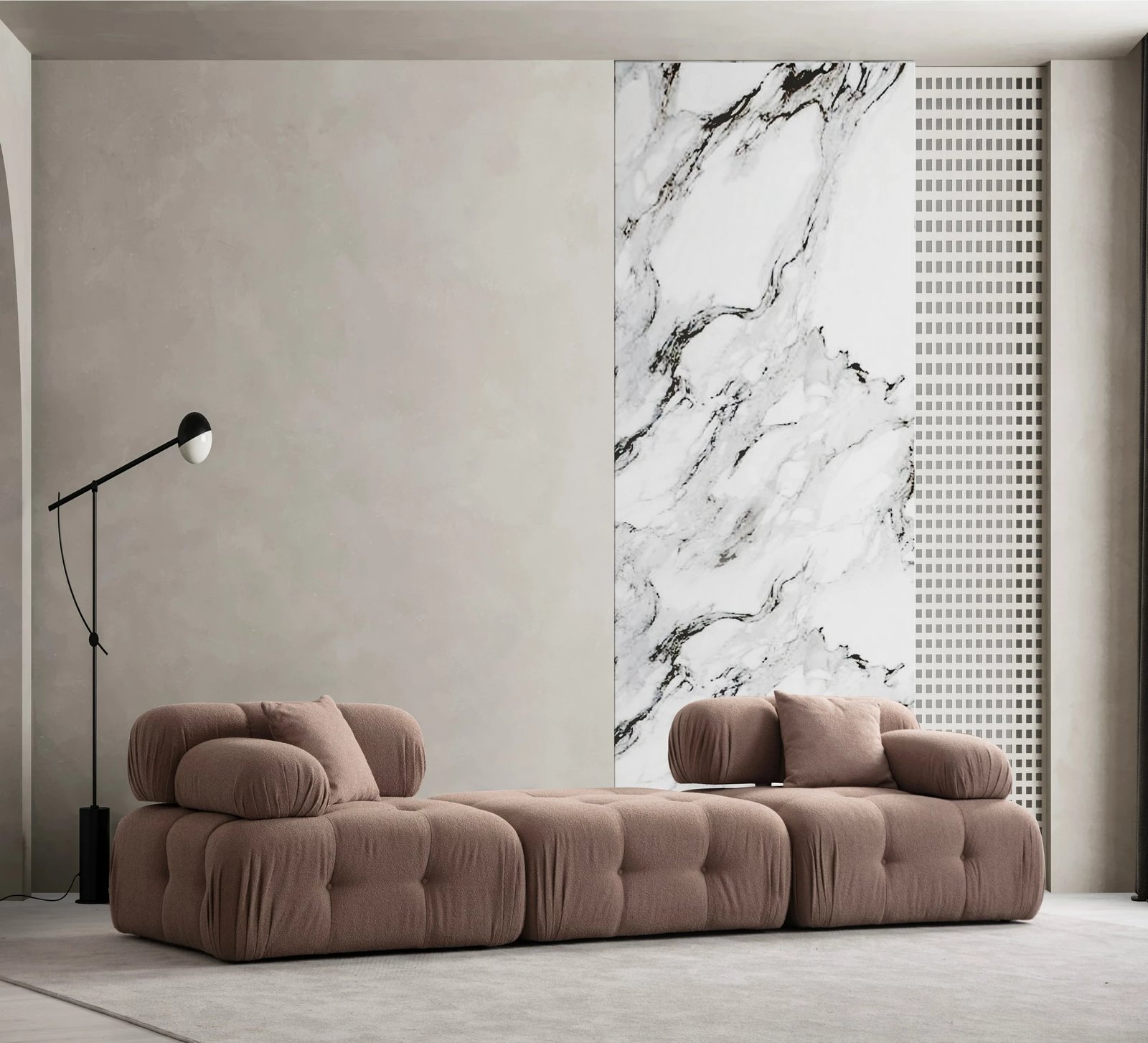 Divan treshe Doblo, ngjyrë kapuçino, Atelier del Sofa (L1-Pouffe-1R)