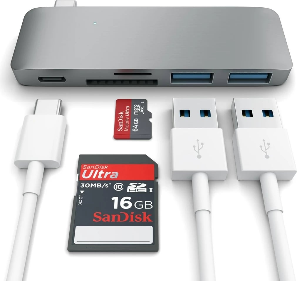 USB Hub Satechi ST-TCUP, Type-C, SD, Alumini, Gri