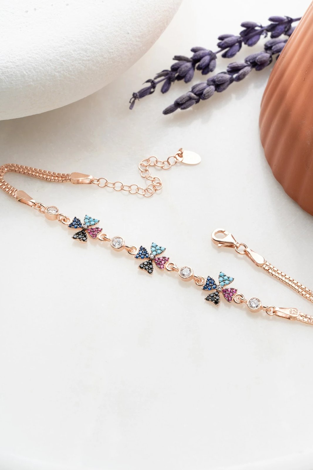 Byzylyk argjendi Jumeon, NRZ99355, ngjyrë rozë e artë, fuchsia, kaltër e errët, kaltër