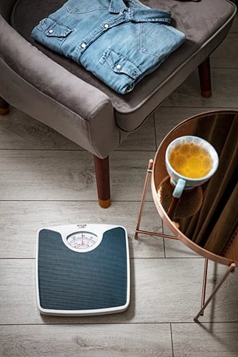 Peshore banjo mekanike, Adler, AD 8151, kapacitet 130 kg, saktësi 1 kg, 26.5 x 26.5 x 4.5 cm, blu