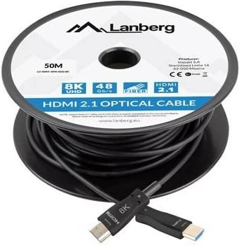 Kabllo HDMI optike Lanberg CA-HDMI-30FB-0500-BK, 50m, HDMI 2.1, E zezë