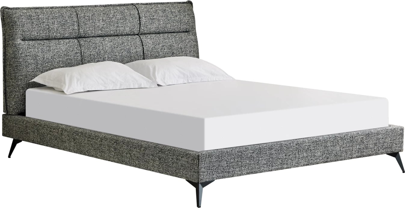 Krevat dopio LIGNUM, stof gri, këmbë metalike të zeza, për dyshek 160x200cm