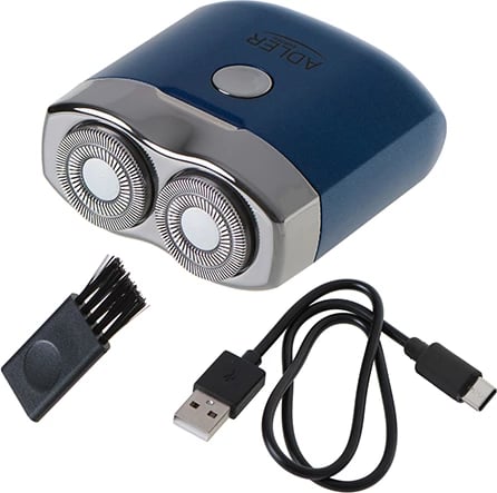 Makinë rroje udhëtimi, Adler AD 2937, dy koka, USB‑C, pa kabllo, bateri 250 mAh, deri 35 min