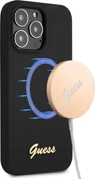 Mbështjellës Guess GUHMP13XLSLMGBK për iPhone 13 Pro Max 6.7", silikon, MagSafe, zi