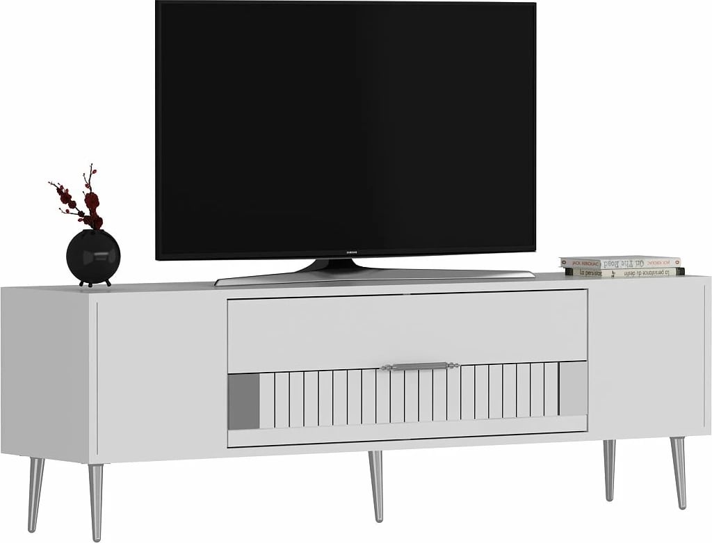 Komodë TV Skye Decor, e bardhë, argjendtë, Dekolp4