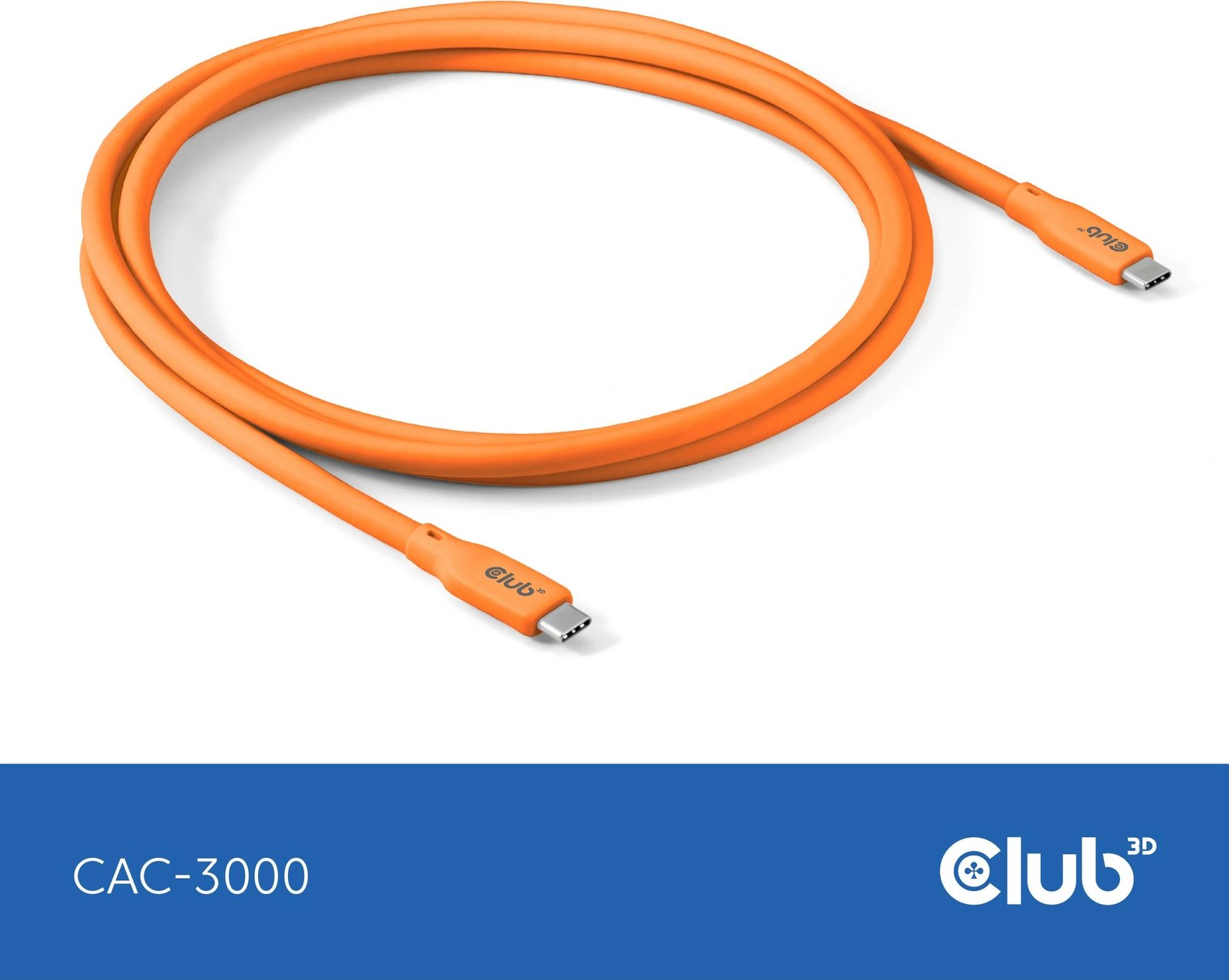 Kabllo USB-C Club3D CAC-3000, 2m, 240W, 20Gbps, portokalli
