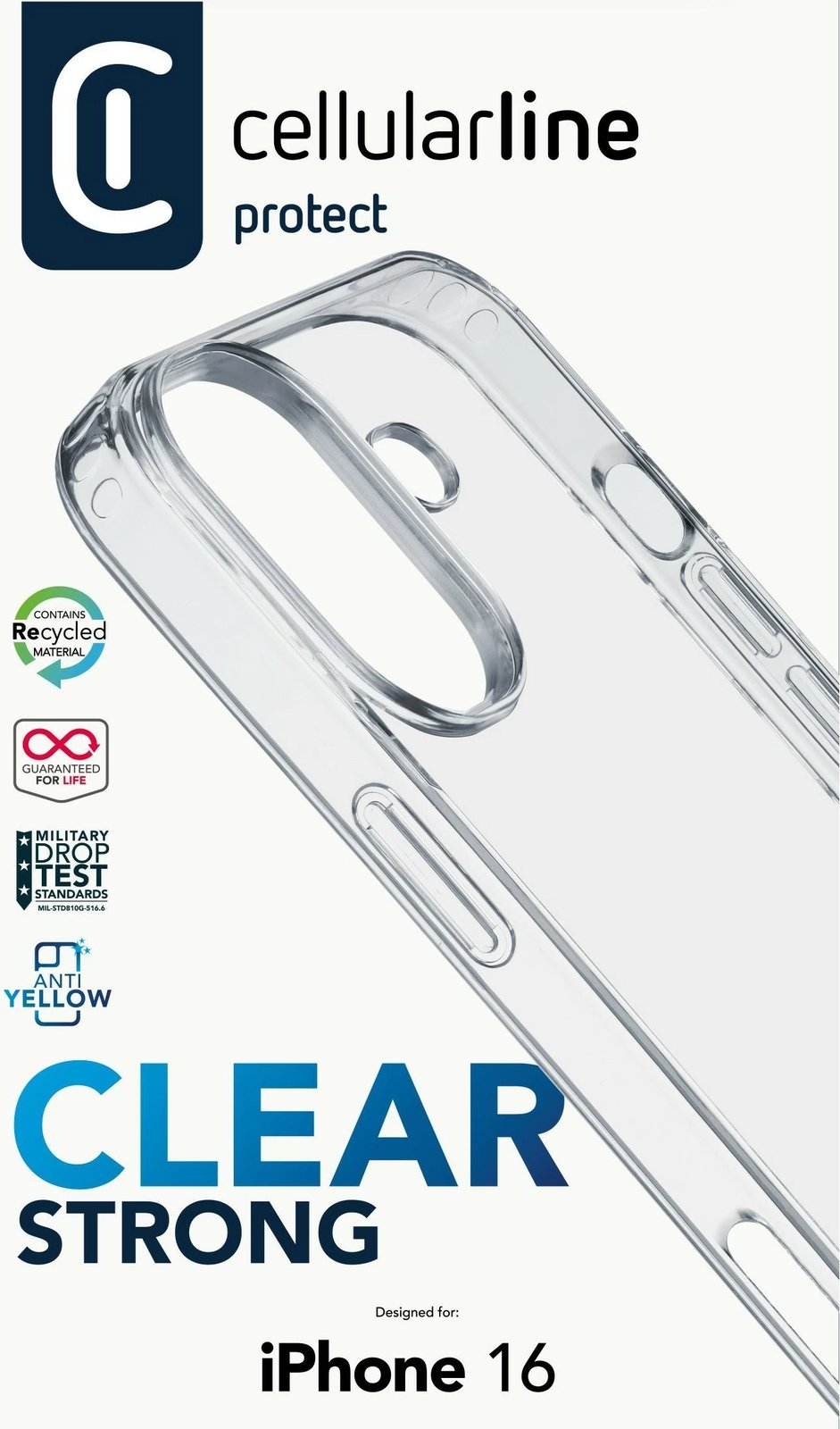 Mbështjellës Cellular Line për iPhone 16, transparent, 6.1 inch