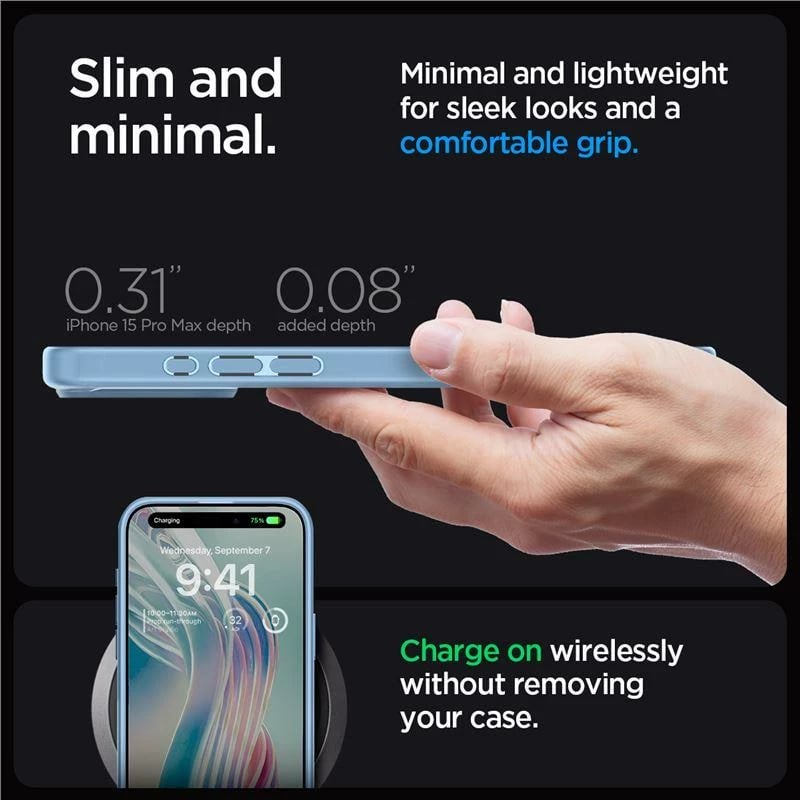 Mbështjellës Spigen Crystal Hybrid për iPhone 15 Pro Max, Transparent Blu