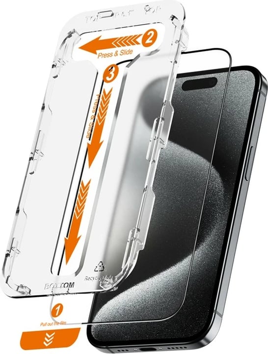 Xham i temperuar CRONG EasyShield 2-Pack për iPhone 15 Pro, 2 copë, kornizë e zezë