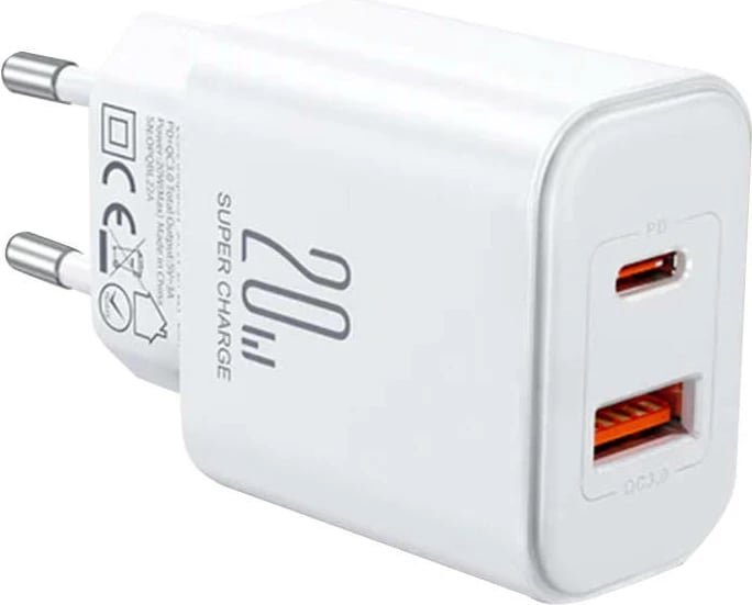 Karikues Joyroom JR-TCF05, 20W, 2 dalje (USB-A + USB-C), i bardhë