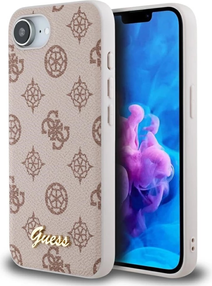 Mbështjellës Guess Peony Script Logo MagSafe për iPhone 16e, Kafe