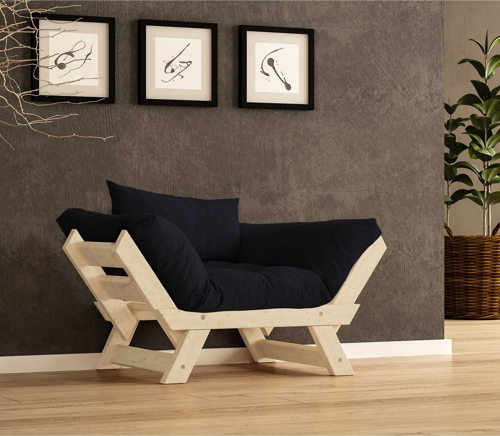 Karrige për kopsht një vend, Skye Decor, natyrale/zezë, CPT8149-140