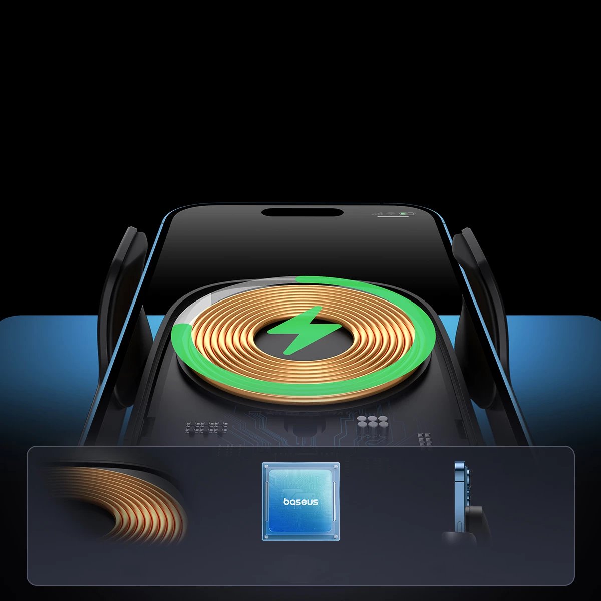 Mbajtës celulari Baseus Milky Way Pro Series BS-CM023 me karikim wireless 15W, zi