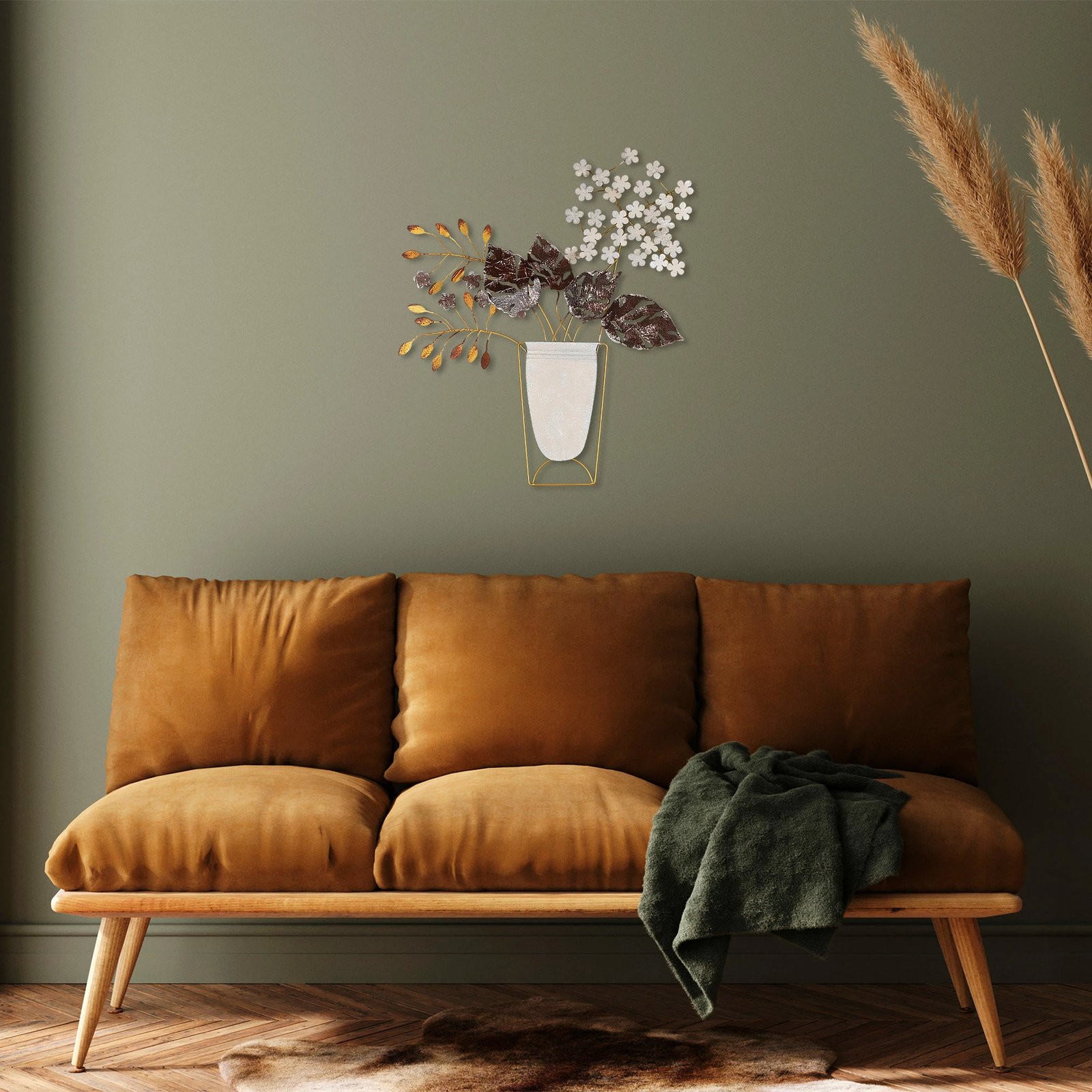 Aksesor dekorativ metalik për mur, lule në vazo, shumëngjyrësh