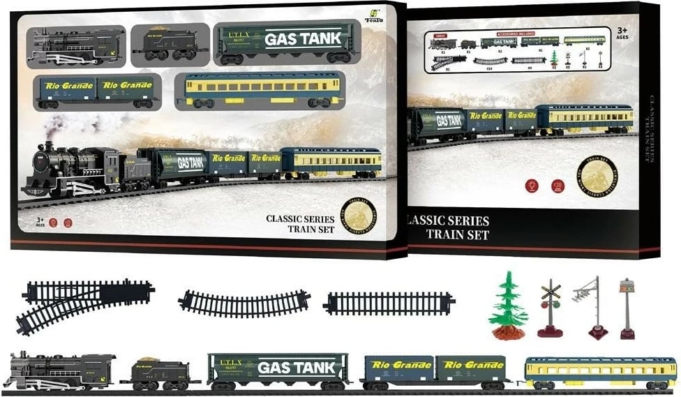 Set tren lodër Artyk 173790, plastikë, 4 vagonë, 22 pjesë pistë, zi/gjelbër/verdhe