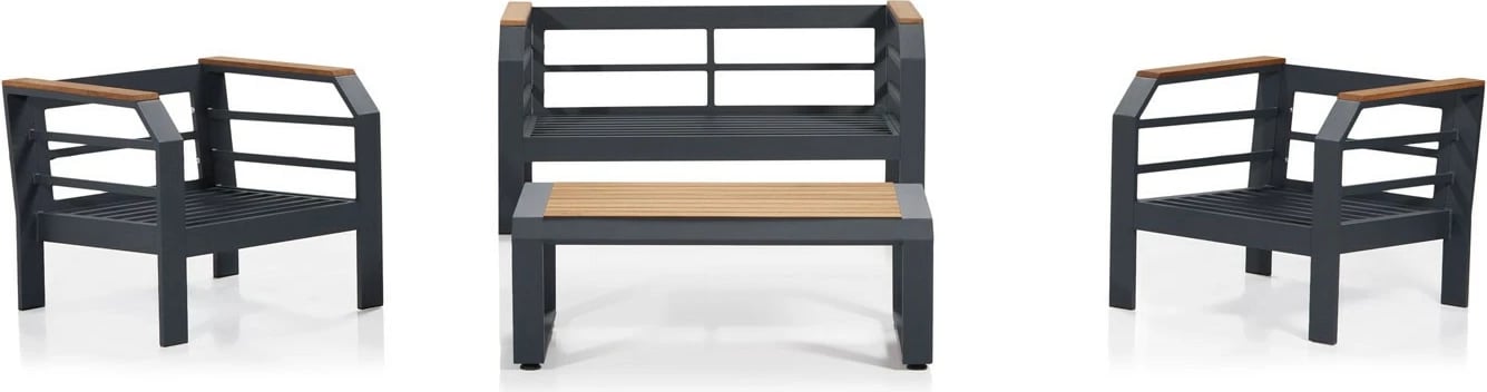 Set lounge për kopsht Skye Decor, 2+1+1+tryezë, gri, e zezë