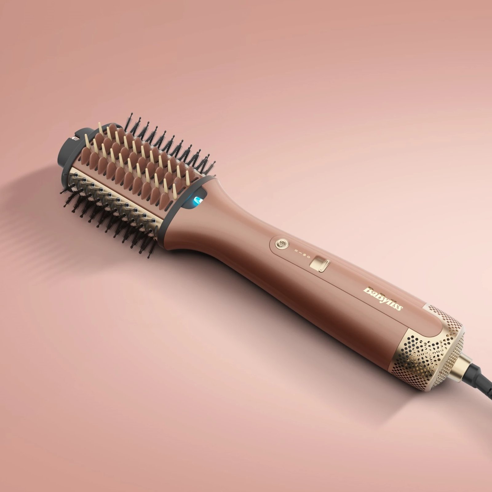 Furçë flokësh me ajër, BaByliss AS95E, 1000W, modalitetet wet/dry, jonizuese anti-frizz, keramike, rozë e artë