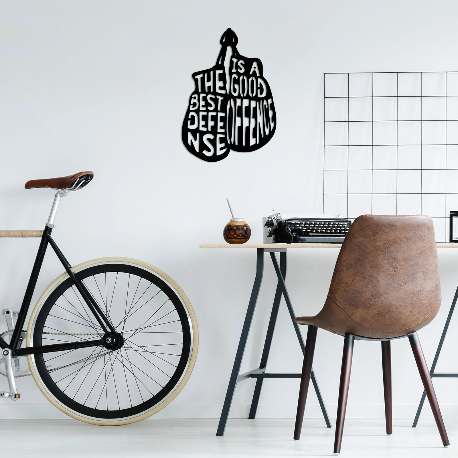 Aksesor dekorativ metalik për mur, Wallity, The Best Defense Is A Good Offence, 50x70cm, i zi