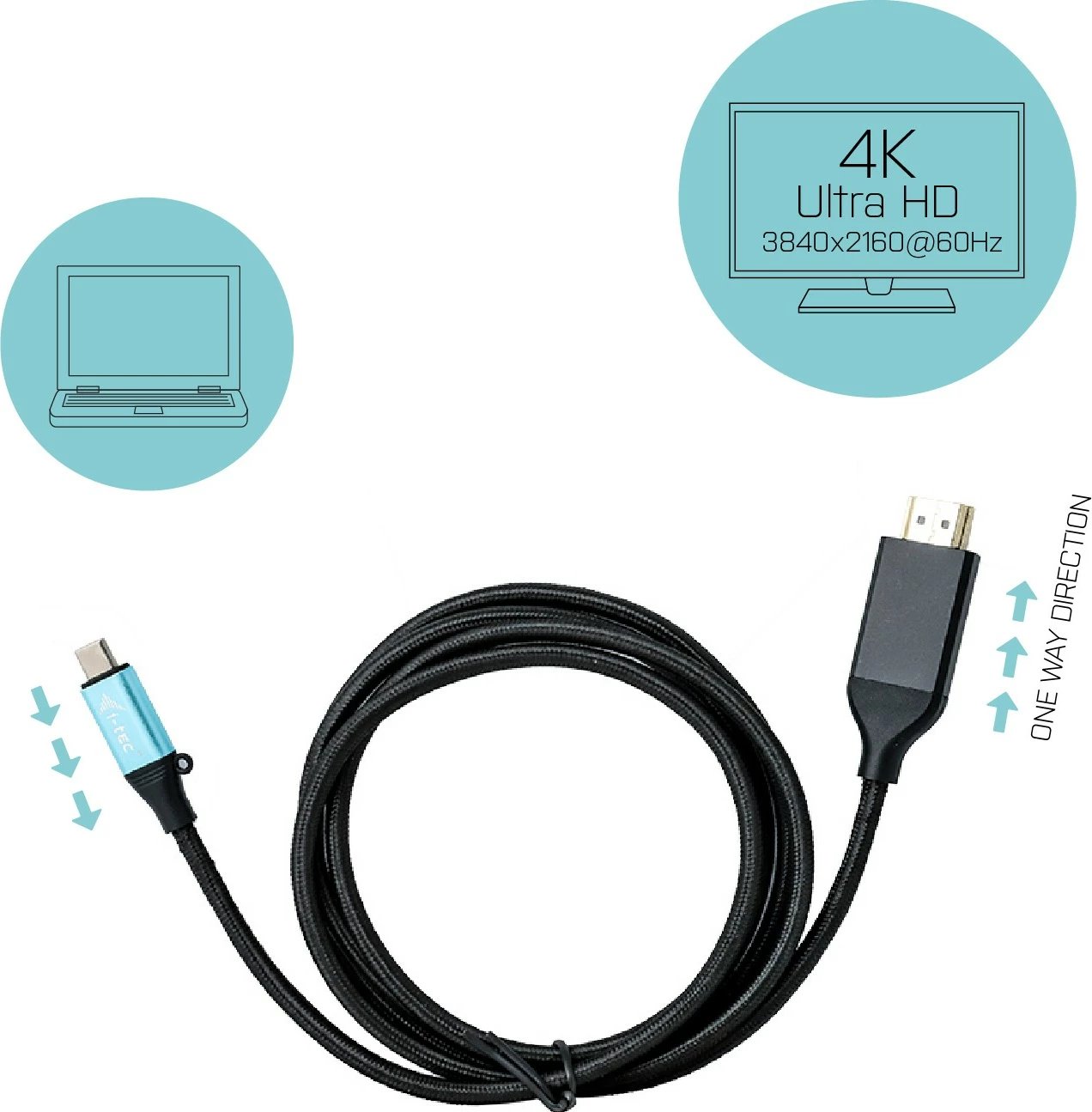 Kabllo adapter USB-C në HDMI i-tec 2m, 4K/60Hz, e zezë