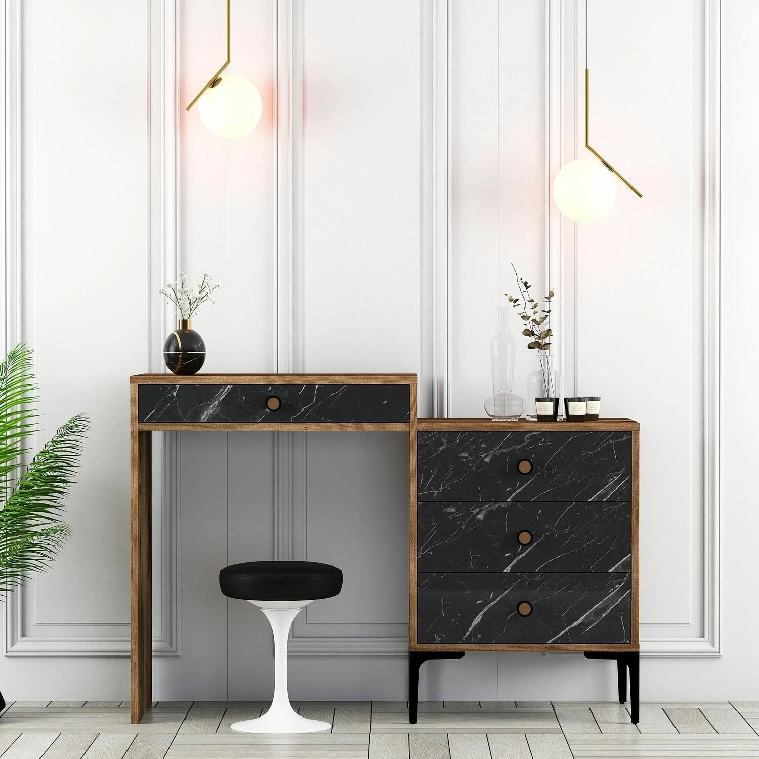 Tavolinë grimi Skye Decor, Lizbon 555, ngjyrë arre dhe e zezë