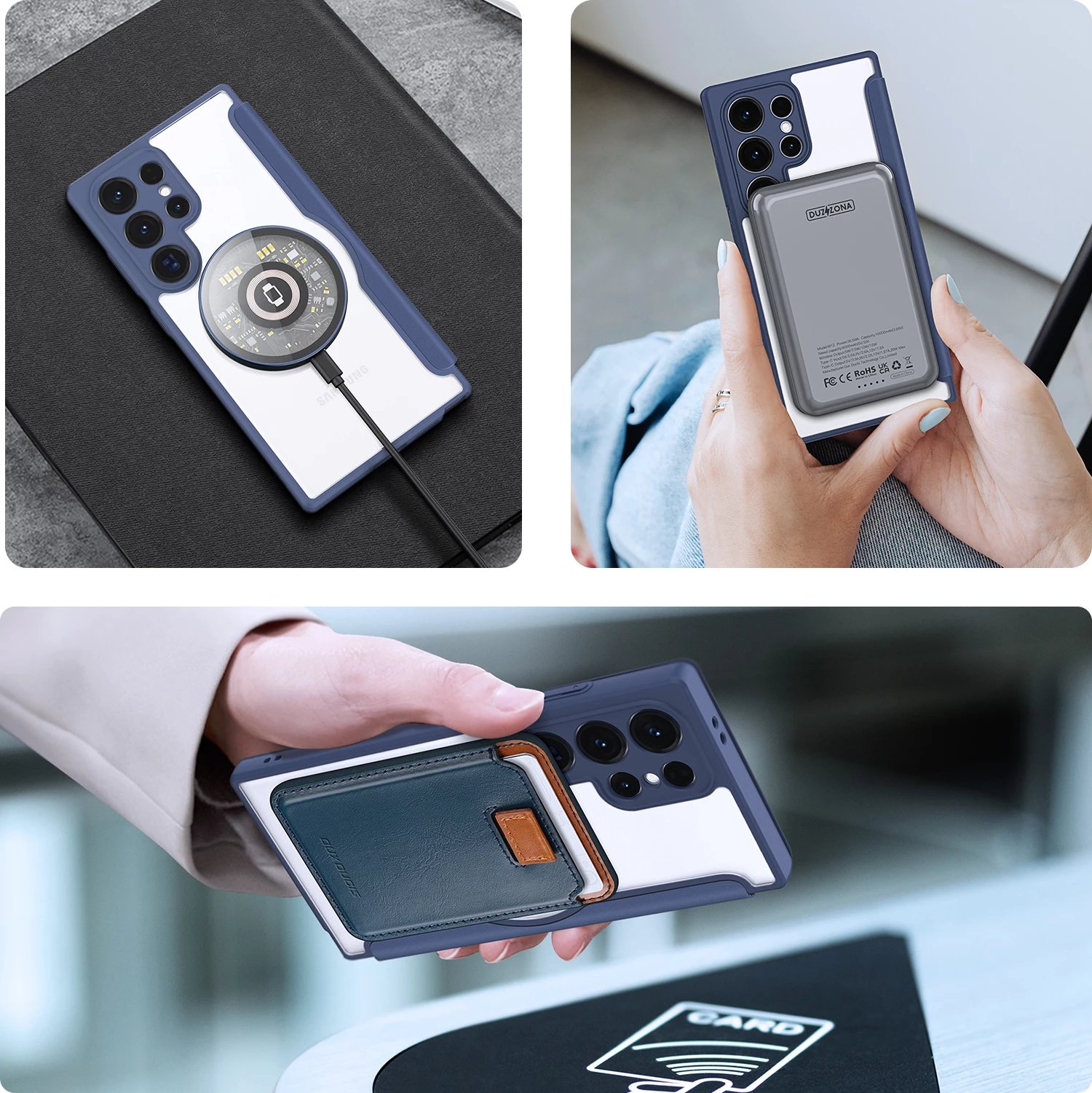 Mbështjellës Dux Ducis Skin X Pro për Samsung Galaxy S24 Ultra me unazë magnetike dhe kapak, Blu