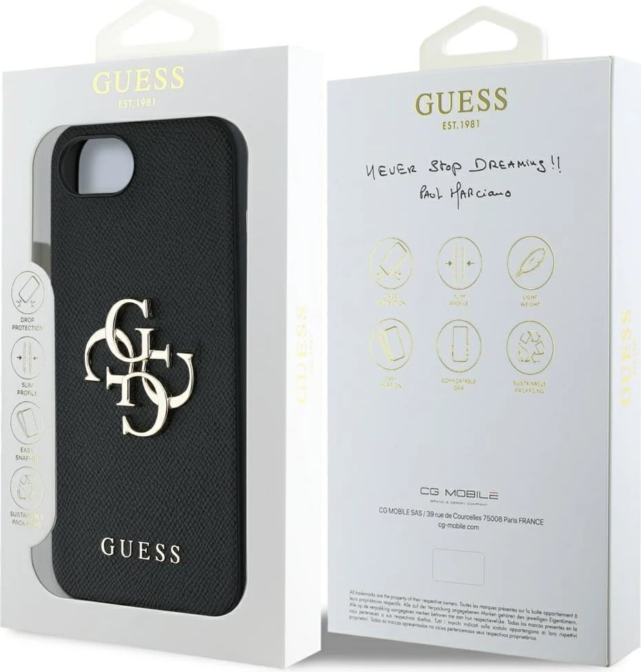 Mbështjellës Guess PU Grained 4G Metal Logo për iPhone 16e, i zi Mbështjellës Guess PU Grained 4G Metal Logo për iPhone 16e, i zi