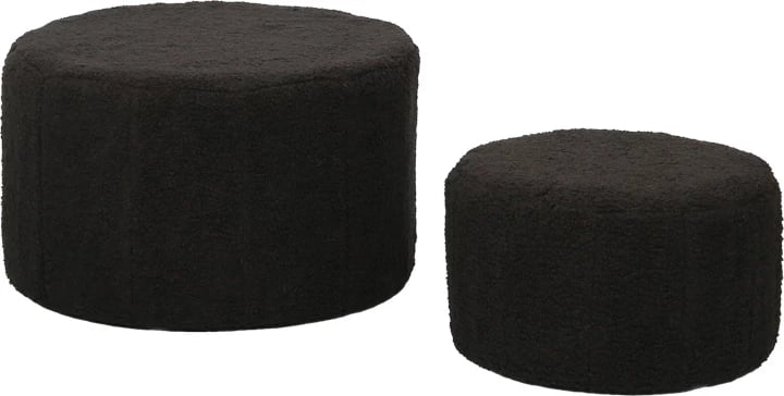 Set 2 pjesësh, stol-puf Gabello, stof boucle i zi, 44x26.5cm