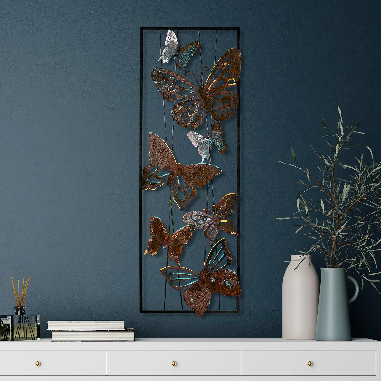 Aksesor metalik dekorativ për mur, flutura, Wallity, Kelebek 3