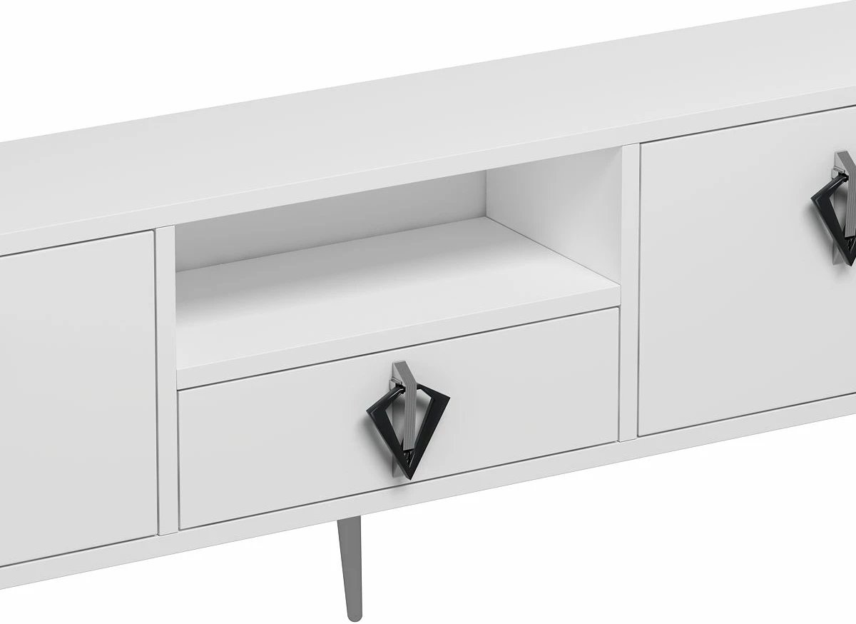 Komodë TV Skye Decor, 1312-DROP-32, e bardhë, e zezë, argjend