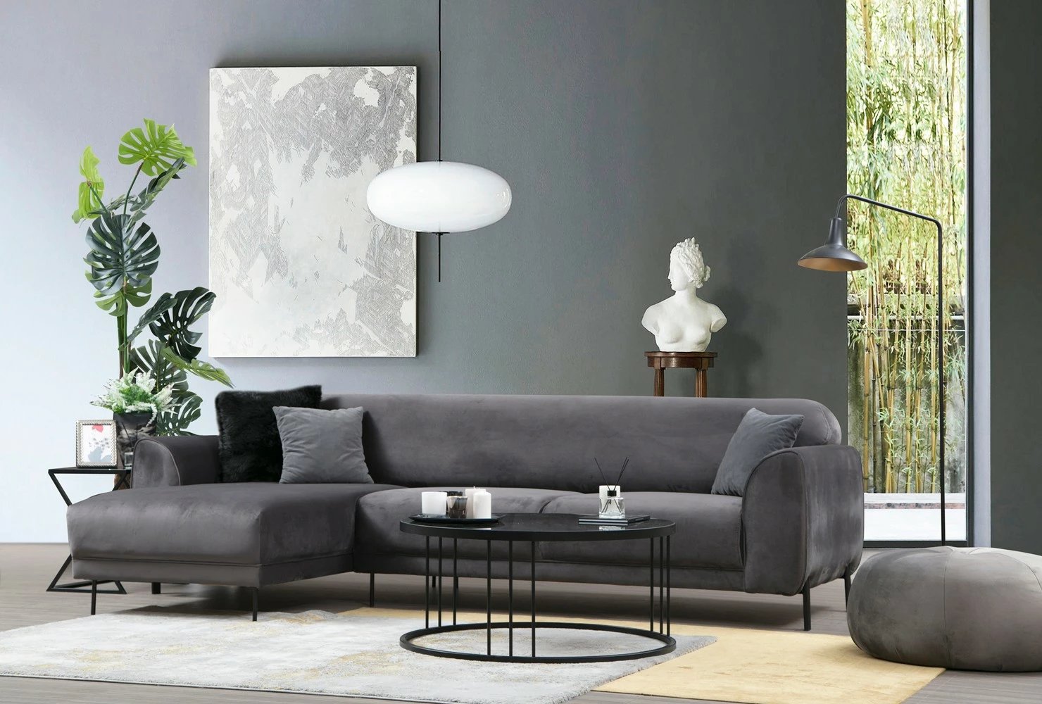 Kënd divan-krevat Atelier del Sofa, këndi majtas, anthracite