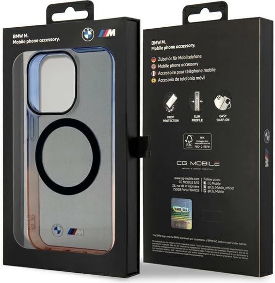 Mbështjellës BMW Gradient Bumper MagSafe për iPhone 14 Pro Max, gri/portokalli/kaltër