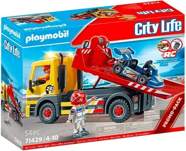 Set lodrash Playmobil City Life 71429, kamion tërheqës me RC, 54 pjesë, me figura, shumëngjyrësh