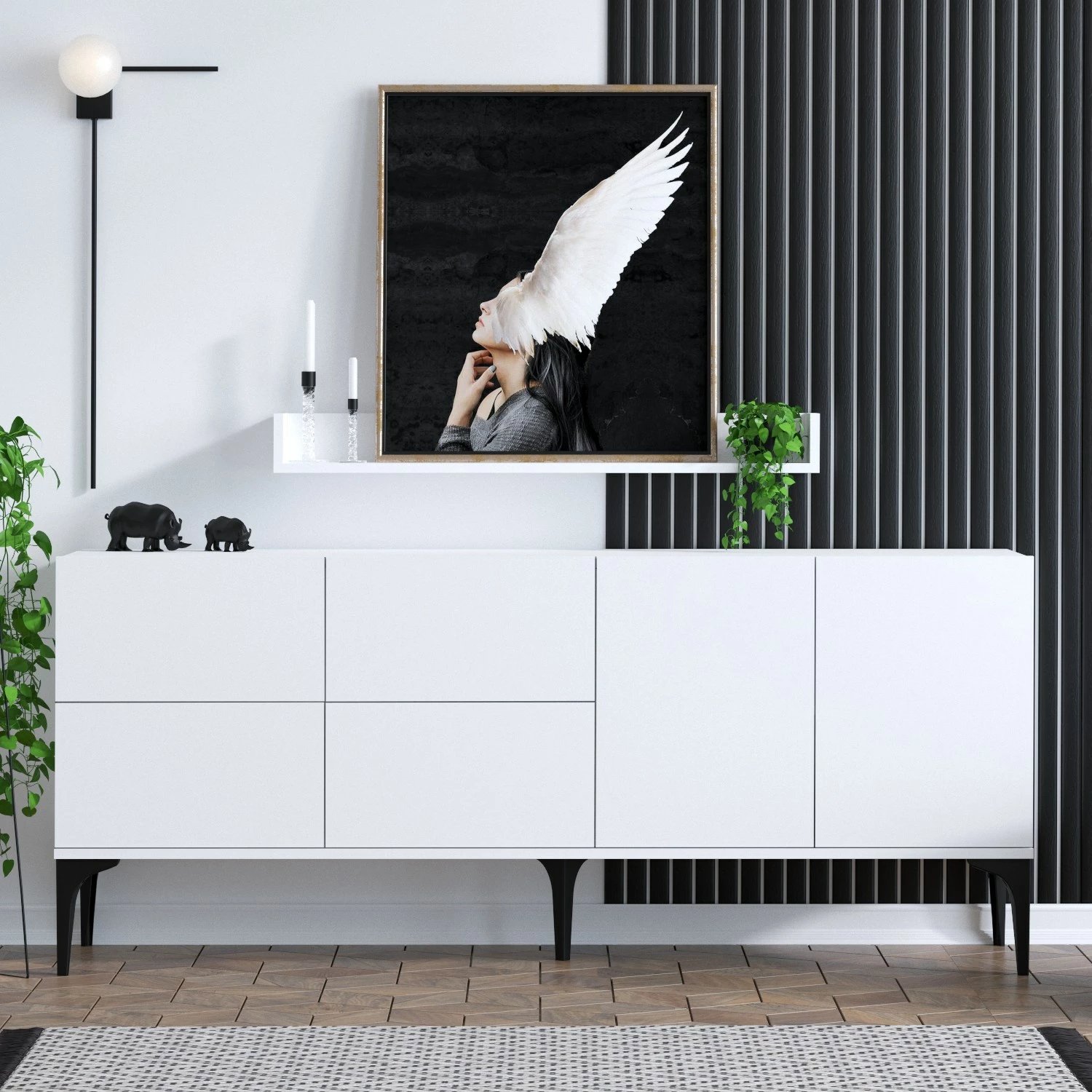 Konsol Lucky, ngjyrë e bardhë dhe e zezë, 180x80x40cm