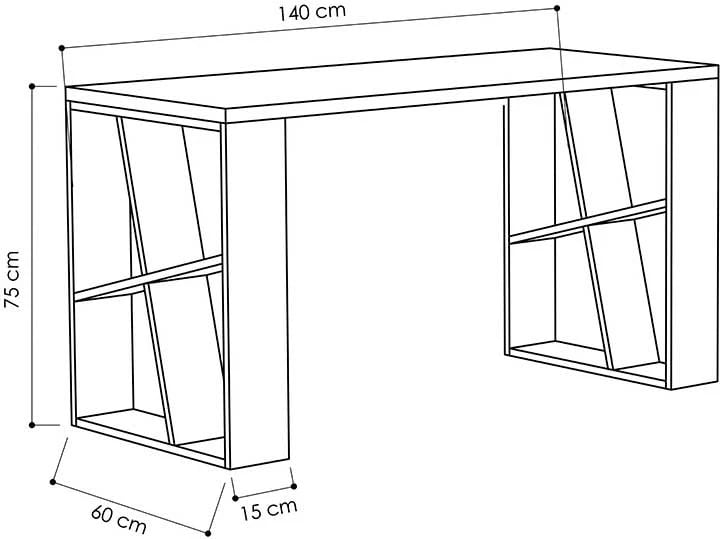 Tavolinë pune Honey, sipërfaqe e bardhë, këmbë ngjyrë lisi të çelët, 140x60x75cm